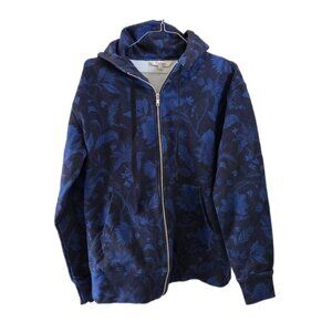 Tucker Men's Retro Blue Black Tropical Pocketed Zip Up Hooded Heavyweight Jacket